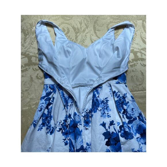 Jun & Ivy Medium Dress Pockets Lined Floral Blue White Fit & Flare Zipper - Picture 4 of 9